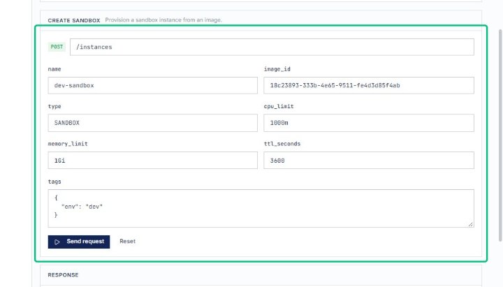 Review the Create sandbox form