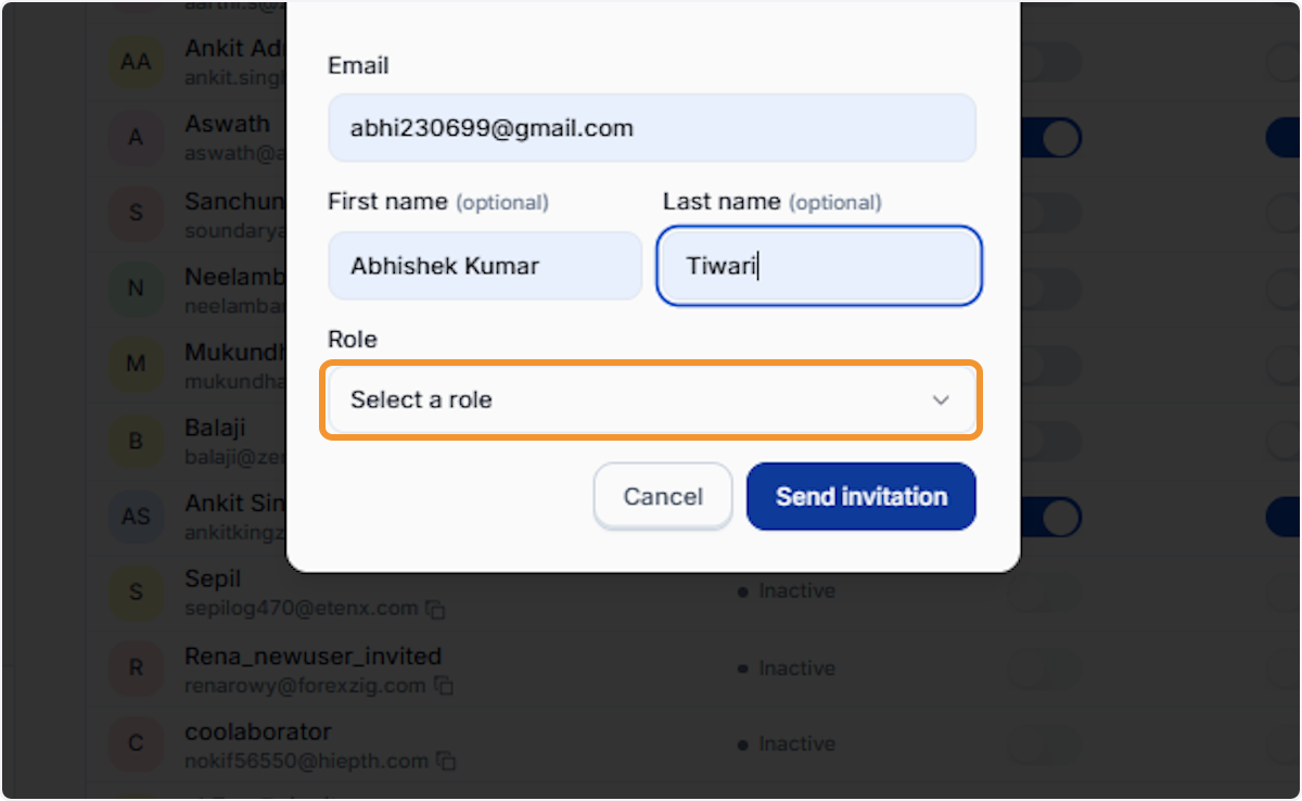 Open Role selector