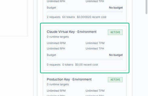 Review the Claude Virtual Key Environment card