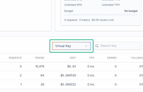 Open the Virtual Key filter menu